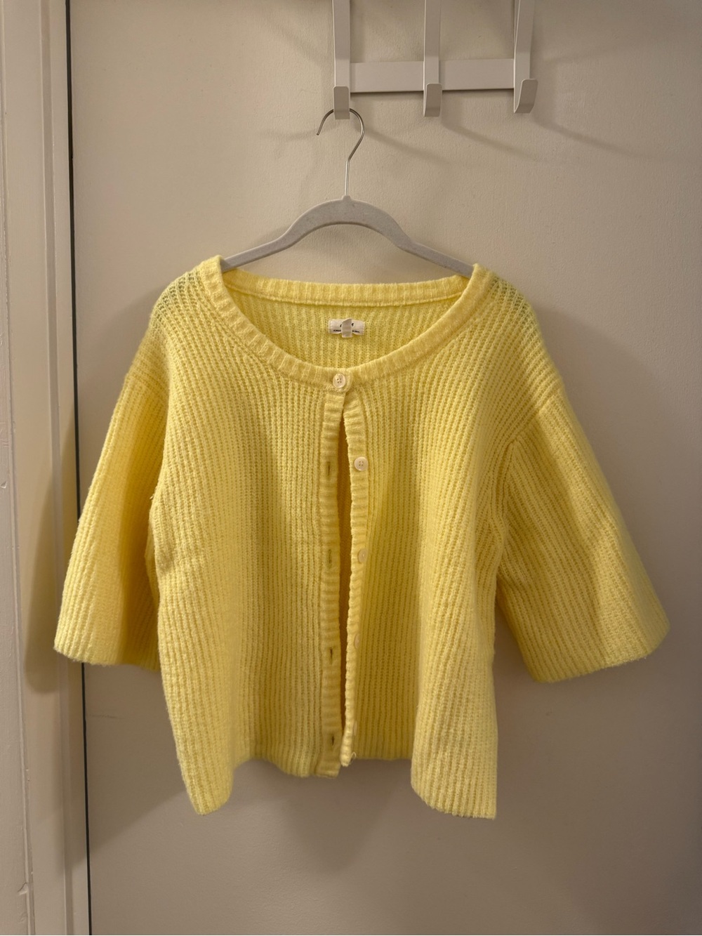 aerie Short-Sleeve Ribbed Button Cardigan - Yellow